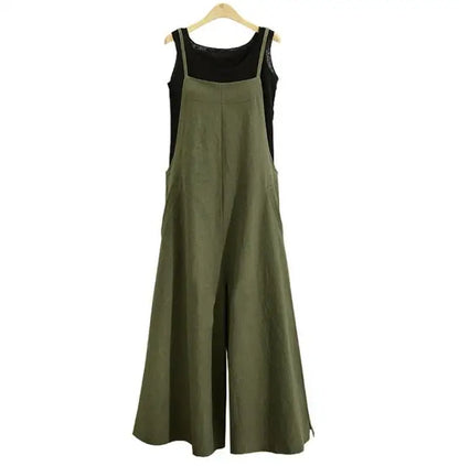 Women Straps Jumpsuit Summer Solid Color Wide Leg Pants Dungaree Bib Overalls Casual Loose Sleeveless Cotton Linen Jumpsuits 5Xl Badiee Stylez