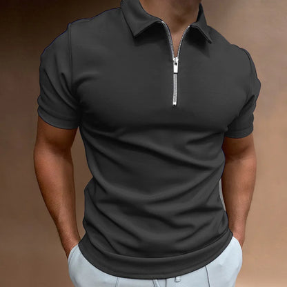 Summer Vibes Men's Polo Shirt - Solid Color, Short Sleeve, Zippered Turn-Down Collar for Effortless Casual Style