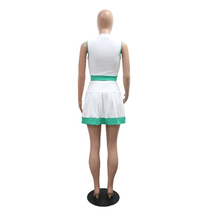 CM.YAYA Women's Set Sleeveless V-neck Vest + Pleated Skirts 2025 Summer Cute Street Beach Two 2 Piece Sets Outfits Tracksuit