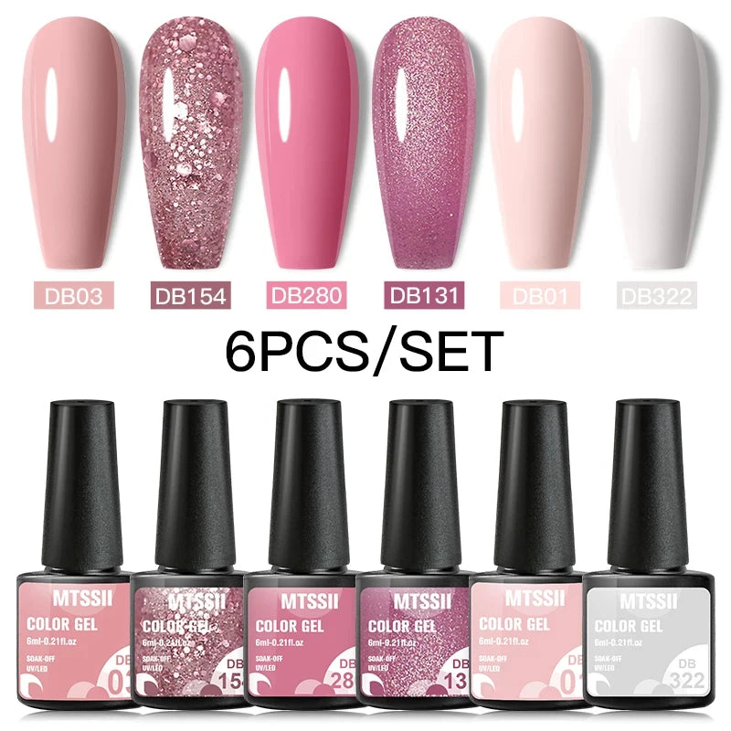 6PCS/SET Glitter Bright Pink Peach Gel Nail Polish Kit Spring Colorful Semi Permanent Soak Off Art UV Gel Varnish For Manicure ZH18288
