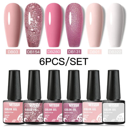 6PCS/SET Glitter Bright Pink Peach Gel Nail Polish Kit Spring Colorful Semi Permanent Soak Off Art UV Gel Varnish For Manicure ZH18288