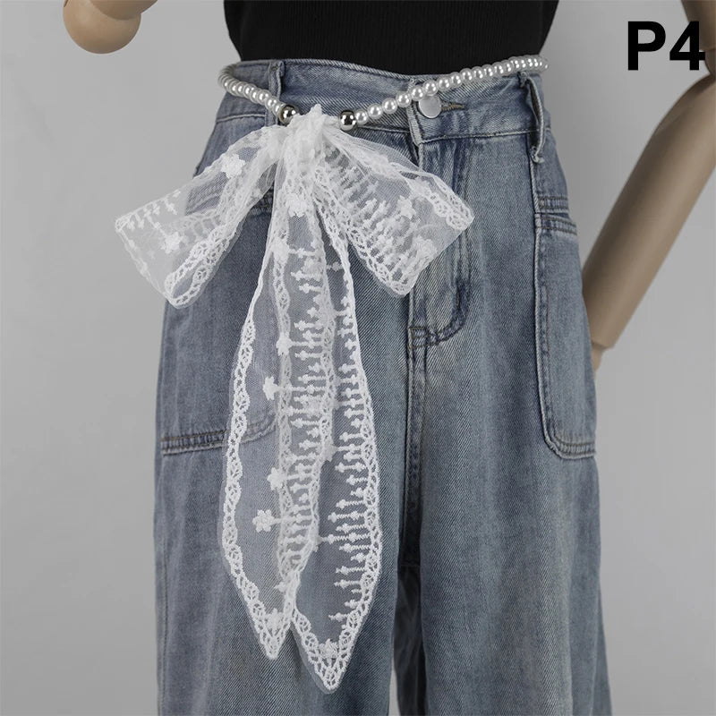 High-Quality Retro Silk Scarf Featuring Lace; Versatile Long Streamer Headband P4