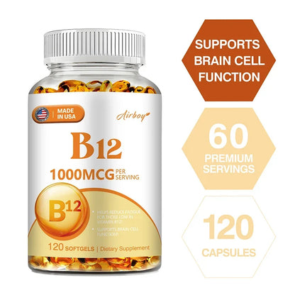 Vitamin B12 1000mcg - Benefits Brain & Heart Function, Memory, Learning, Helps Boost Natural Energy