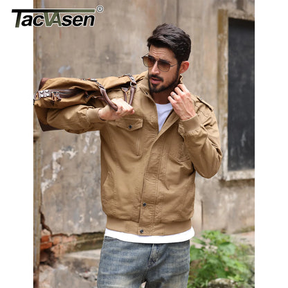 TACVASEN Full Zip Cargo Jacket Mens Retro Stand Collar Pilot Jacket Spring Autumn Lightweight Bomber Jacket Casual Outwear