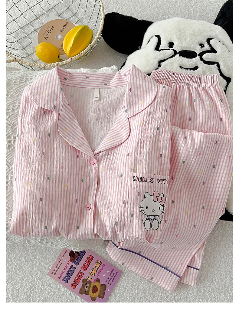 Summer Hello Kitty pajamas three-piece comfortable casual cartoon loungewear
