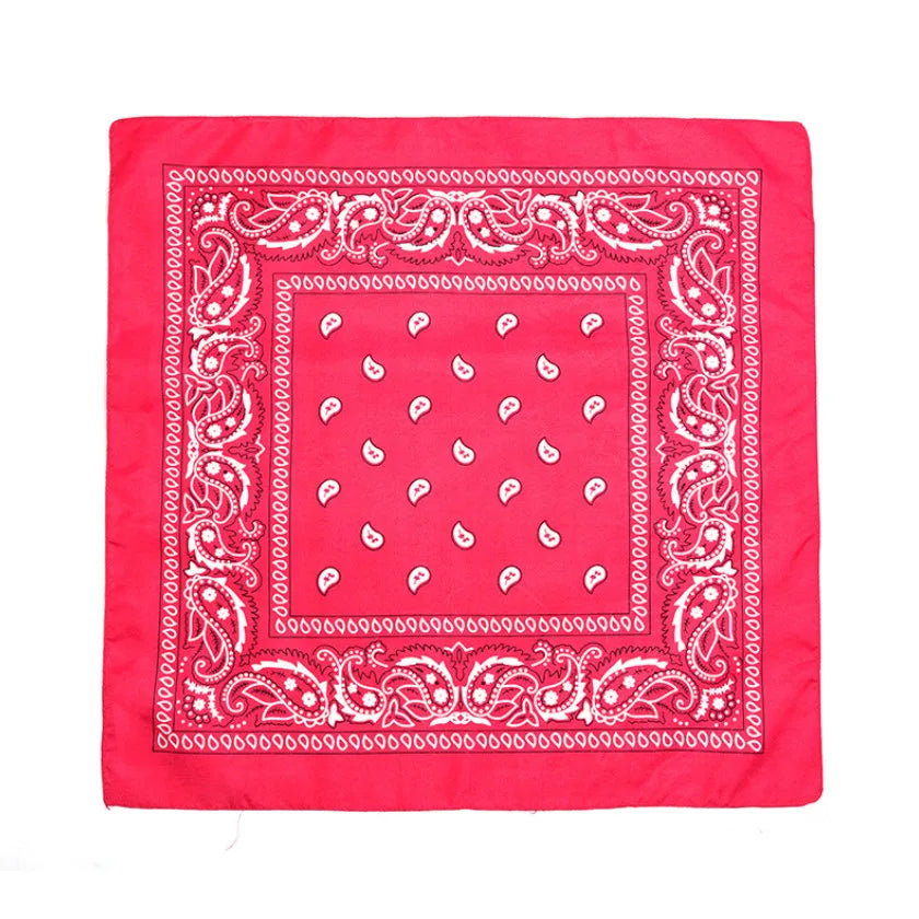 Fashion Hip Hop Bandana Kerchief Unisex Black Hair Band Neck Scarf Headwear Wrist Wraps Head Square Scarves Print Handkerchief Rose Red 55CM-55CM