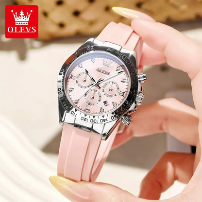 OLEVS 5618 Woman Watch Silicone Strap Luxury Brand Original Quartz Watch for Women Auto Date Waterproof Chronograph Ladies Clock