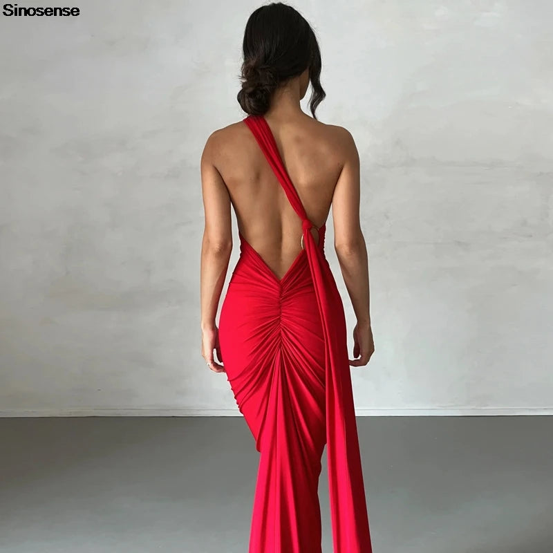 Womens Elegant Evening Party Cocktail Long Dress Sexy Backless Open Back Ruched Slim Bodycon Formal Wedding Guest Maxi Dress Badiee Stylez