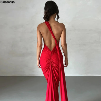 Womens Elegant Evening Party Cocktail Long Dress Sexy Backless Open Back Ruched Slim Bodycon Formal Wedding Guest Maxi Dress Badiee Stylez