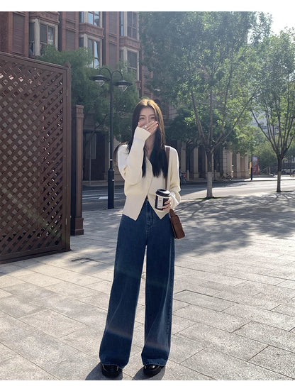 AOSSVIAO Knitted Casual Cardigan 2025 Autumn Winter Elegance Solid Color V-neck Sweater Unique and Niche Slim Fit Tops Badiee Stylez