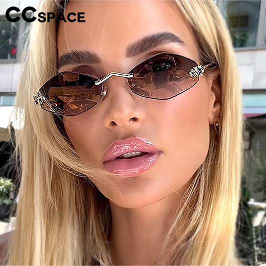 Luxury Rimless Sunglasses Women Brand Design Diamond Shape Small Size Sun Glasses Gradient Sunscreen UV400 #303862
