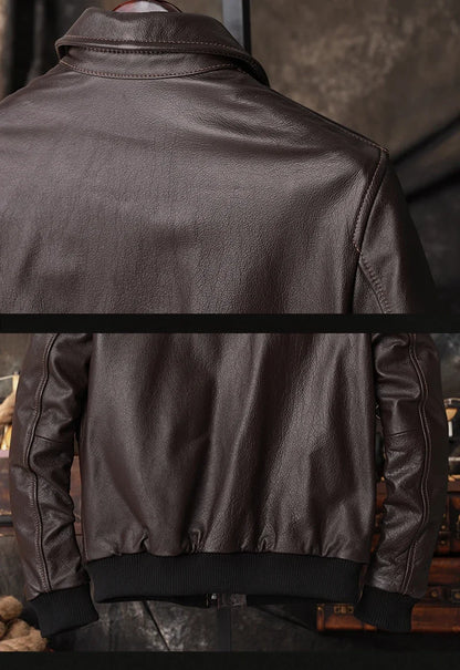 Bomber A2 Pilot Genuine Leather Jacket Men Warm 100% Cow Leather Air Force Coat Dark Brown Men's Cowhide Motorcycle Jackets
