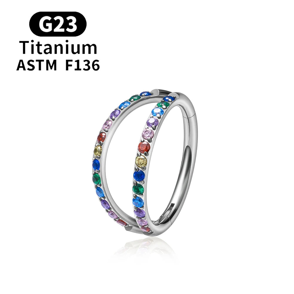 F136 G23 Titanium Nose Ring 16G Hinged Segment CZ Septum Clicke Daith Earrings Hoops Ear Cartilage Tragus Helix Piercing Jewelry Silver Color 10 CHINA