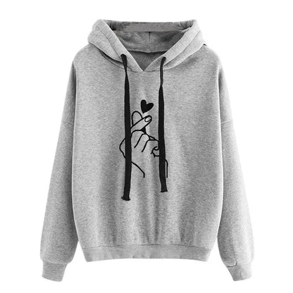 Autumn Fleece Hoodie Solid Color Finger Heart Hooded Korean Fashion Sweatshirts Long Sleeve Top Drawstring Pockets Loose Hoodies Badiee Stylez