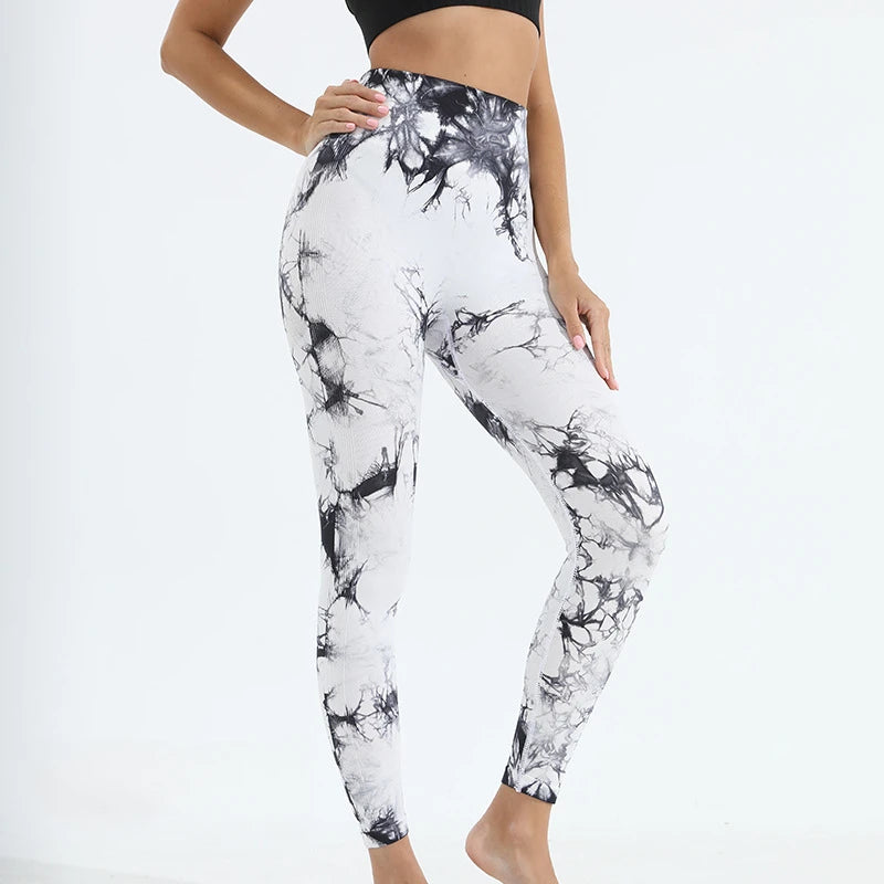 Women Tiedye Gym Leggings Seamless Mujer Push Up Booty Pants Scrunch Sports Fitness High Waist Workout Yoga Leggins Drop Ship WHITE