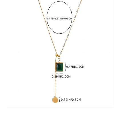 Trendy Square Stainless Steel Green Zirconia Pendant Necklaces For Women Girls Gold Color Metal Round Drop Jewelry Birthday Badiee Stylez