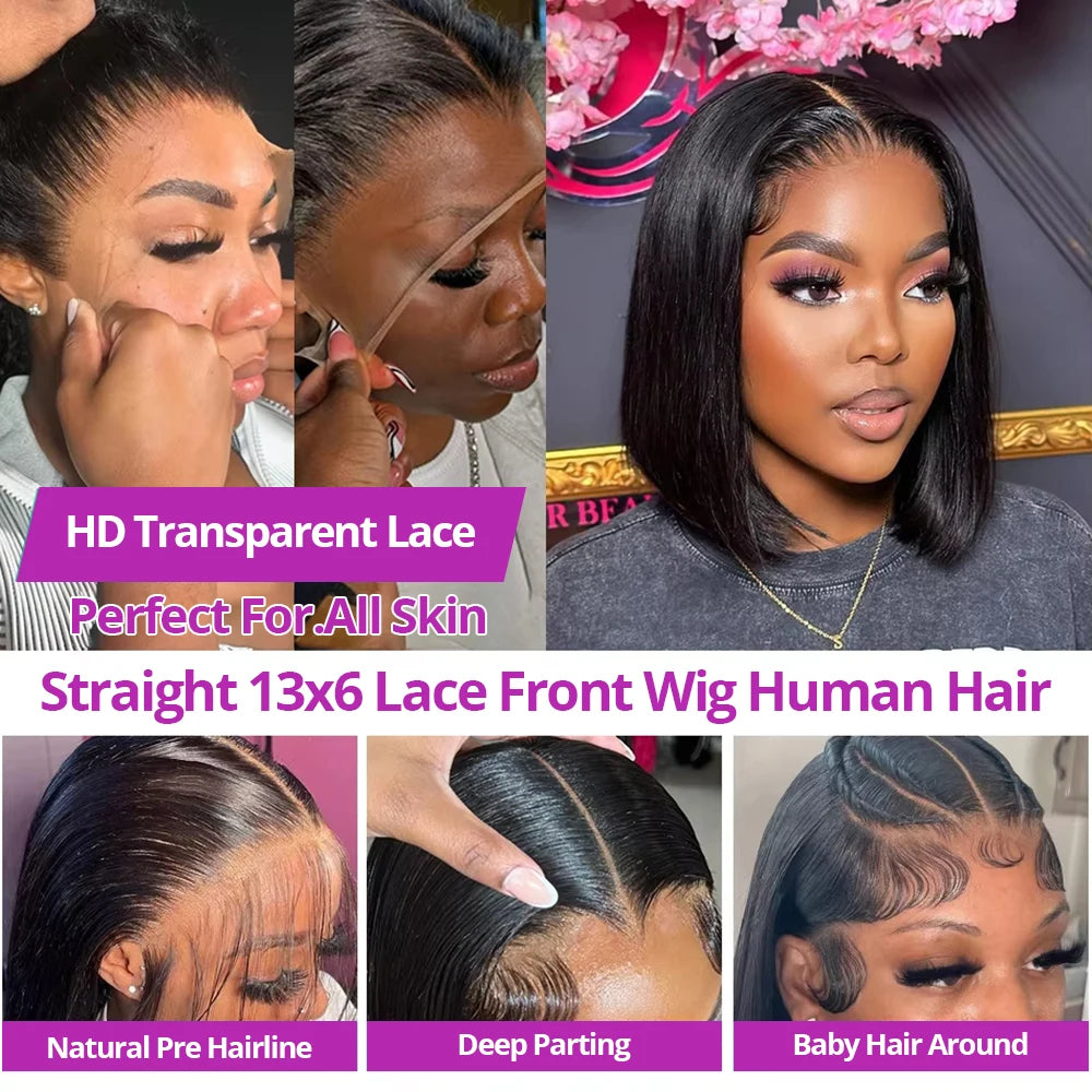 100% Human Hair Wig Glueless Braided Closure Hd Lace Frontal Wig Pre Cut Vietnamese Straight Short Bob Lace Front Wig for Women Badiee Stylez