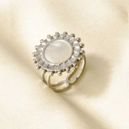 Sea Jewelry Shell Leaf Geometric Round Stainless Steel Rings For Women Men Accessories Open Adjustable Ring Beach Holiday Bagues J922-S-W adjustable