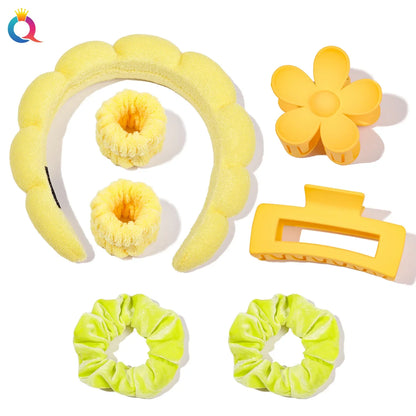 Wash Face Headbands For Women Puffy Sponge Hair Bands Cuff Waterproof Bands Absorbent Wristbands Girls Hair Accessories Set Badiee Stylez