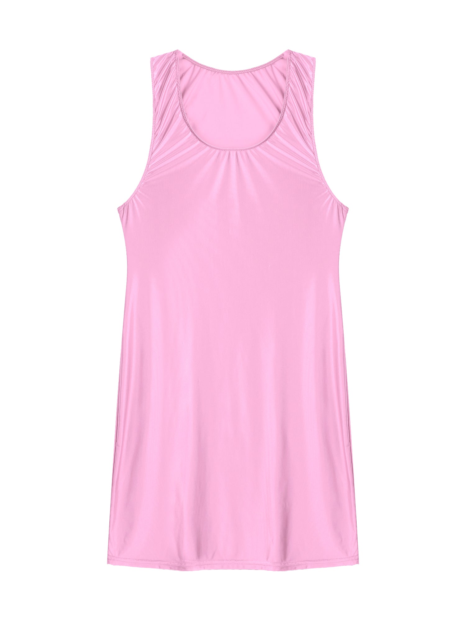 Women's Oil Glossy Stretch Tank Mini Dress Solid Color Sleeveless Tights Bodycon Short Dress Stretch U Neck Party Sundress