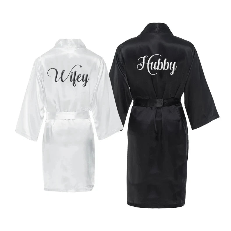 King And Queen Satin Robes Set Couple Couples Robes Mr. And Mrs. Kimono for Bride Kimonos Mr and Mrs Personalized Robes