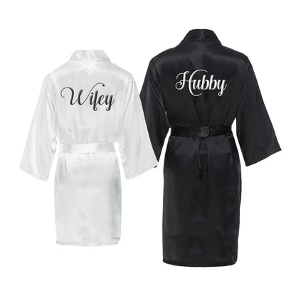 King And Queen Satin Robes Set Couple Couples Robes Mr. And Mrs. Kimono for Bride Kimonos Mr and Mrs Personalized Robes