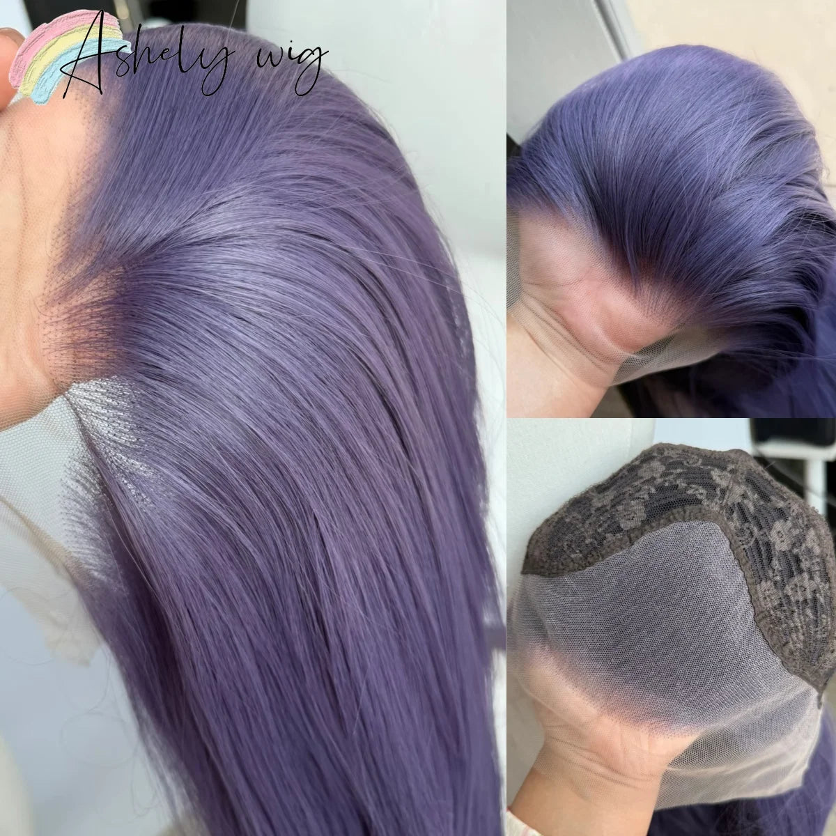 Ashely Light Purple Wig Special Grey-purple Lace Front Wigs 26inch long straight 13*4 Synthetic Lace Wigs for Cosplay Daily Use Purple 1pc