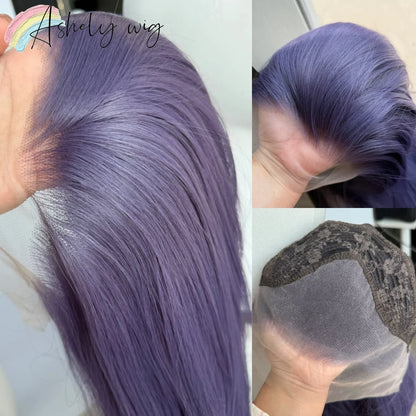 Ashely Light Purple Wig Special Grey-purple Lace Front Wigs 26inch long straight 13*4 Synthetic Lace Wigs for Cosplay Daily Use Purple 1pc