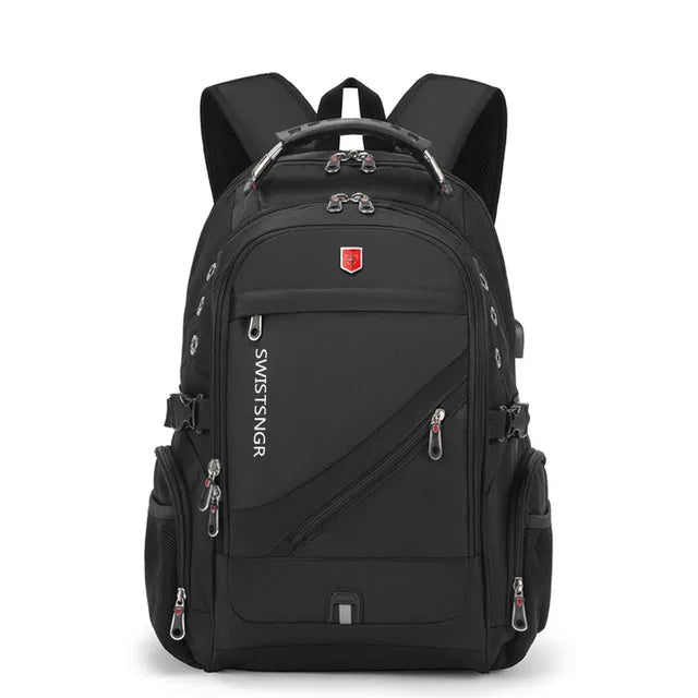 Waterproof 15.6/17.3 Inch Laptop Backpack Men USB Charging Swiss Backpack Travel Women Rucksack Male Vintage School Bag Mochila black