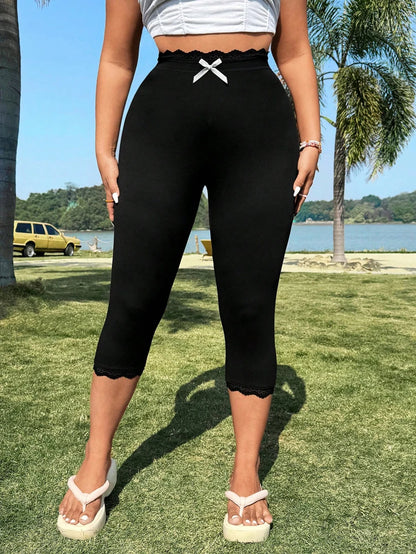 Plus Size Ladies Solid Color Simple Daily Tights 2025 New Casual Bottoms Polyester Best for Everyday