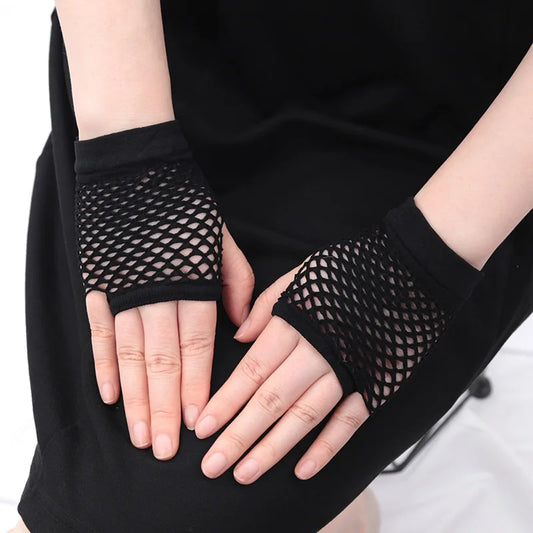 Womens Sexy Hollow Out Gloves Short Fishnet Net Gloves Fingerless Mesh Gloves Punk Rock Night Club Party Arm Warmer Mittens Badiee Stylez