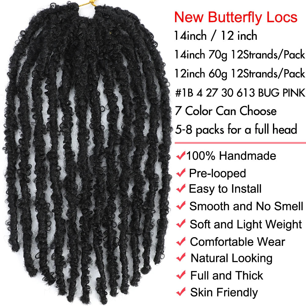 Butterfly Locs Crochet Hair 12 inch Handmade Butterfly Soft Locs Crochet Hair Extensions Synthetic Braiding Hair 12Strands/pack Badiee Stylez