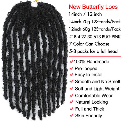 Butterfly Locs Crochet Hair 12 inch Handmade Butterfly Soft Locs Crochet Hair Extensions Synthetic Braiding Hair 12Strands/pack Badiee Stylez