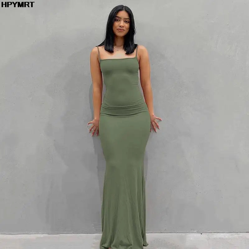 Satin Slip Sleeveless Backless Slim Sexy Maxi Dress 2022 Spring Women Party Y2K Concise Bodycon Elegant Dresses Female Clothing Green