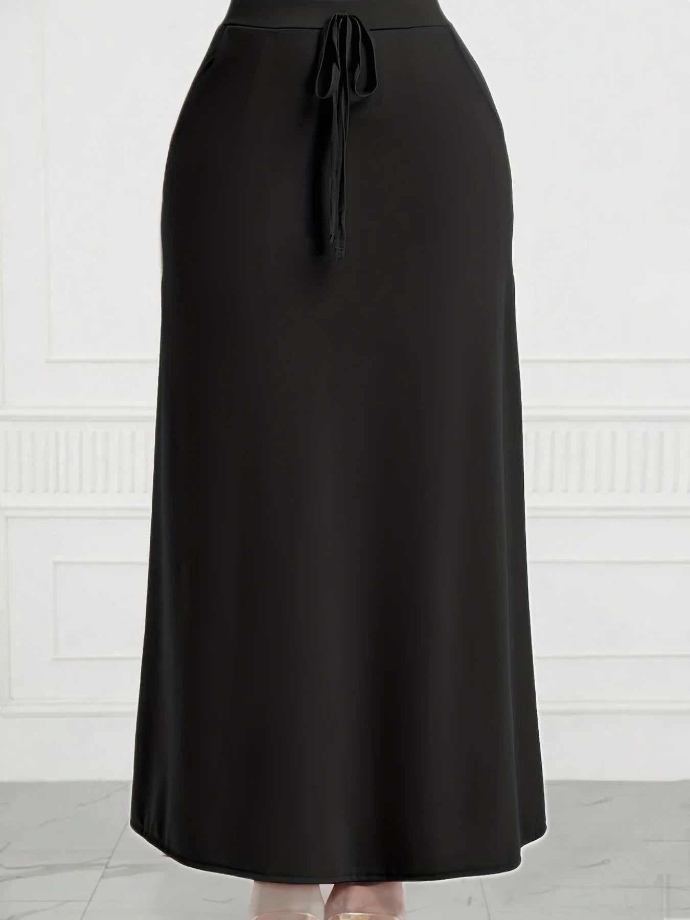 Plus Size 1XL-5XL Pocket A-Line Skirt Women's High Waisted Trendy Knee Length Ladies Clothing Tight Skirt black