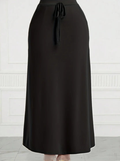 Plus Size 1XL-5XL Pocket A-Line Skirt Women's High Waisted Trendy Knee Length Ladies Clothing Tight Skirt black