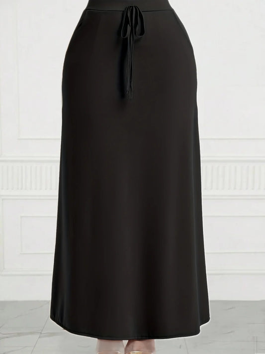 Plus Size 1XL-5XL Pocket A-Line Skirt Women's High Waisted Trendy Knee Length Ladies Clothing Tight Skirt black