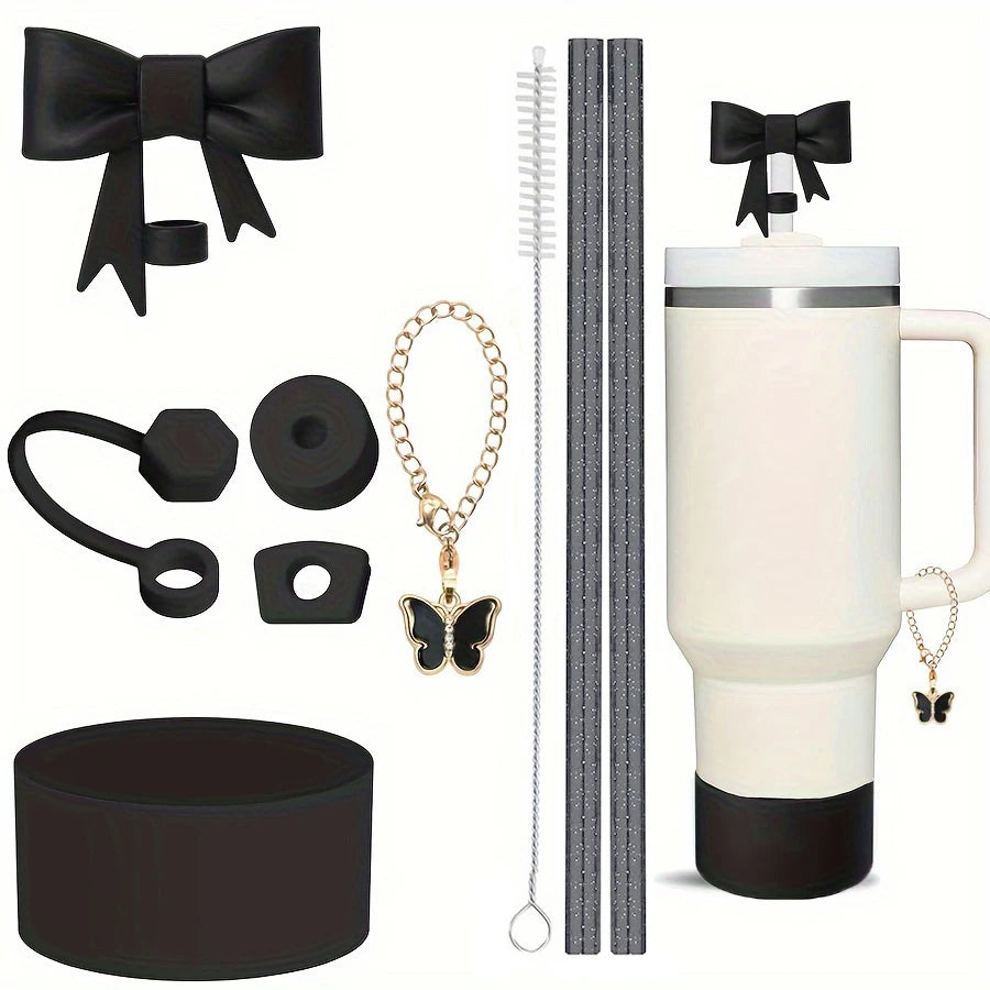 9pcs Accessories for Stanley 40oz Tumbler Cup Spill Proof Stopper 10mm Straw Cover Cap Silicone Boot Charm Chain Straw and Brush Badiee Stylez