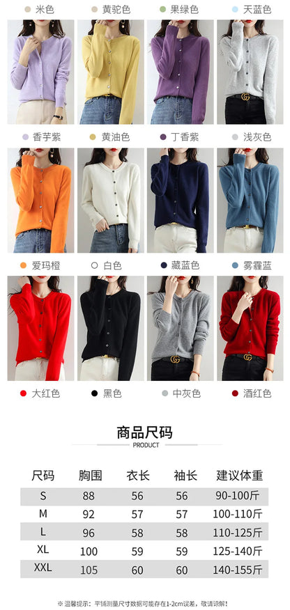 Knitted Cardigan Women's Sweater Autumn And Winter 2022 New Solid Color Coat Round Neck Short Long Sleeve Loose Korean Fashion