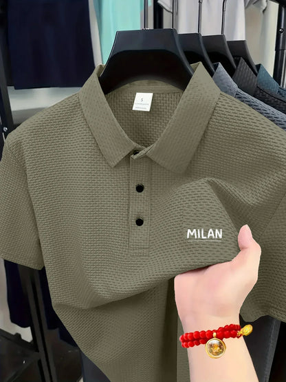 Stylish Men's Polo Shirt - Exquisite Craftsmanship, Classic Lapel & Button Closure, Solid Color