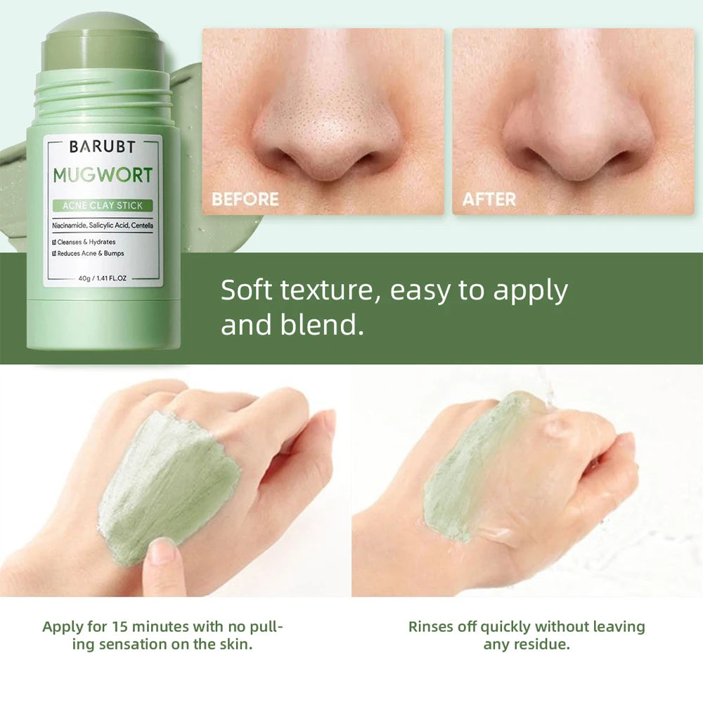 Face Clean Mask Remove Blackhead Mugwort Solid Mask Clean Pores Stick Facial Blemish Black Dots Shrink Pores Skin Care Cosmetics