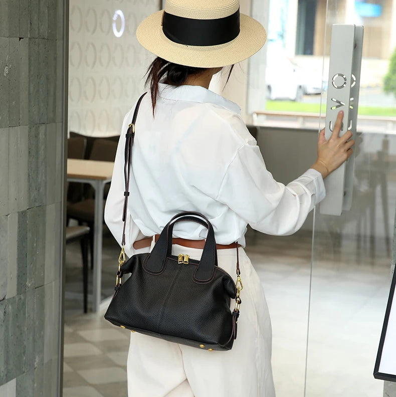 Toptrends Cowhide Genuine Leather Handbags For Women 2025 Luxury Designer Satchel Boston Office Ladies Shoulder Crossbody Bags