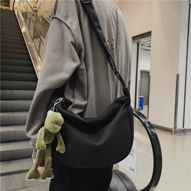 Canvas Crossbody Bag Large Capacity Hip-Hop Street Style For Both Men And Women