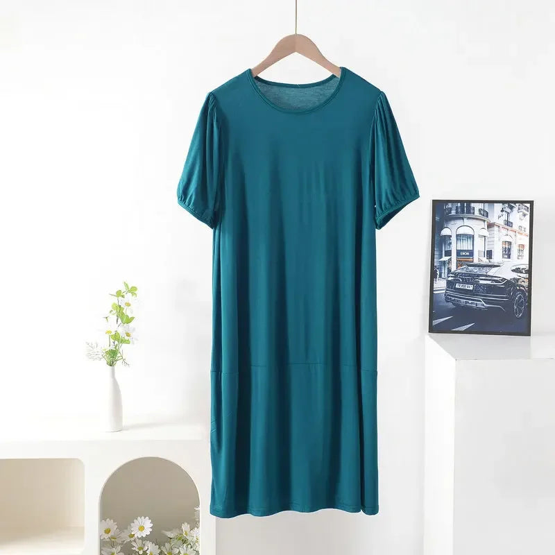 Plus size Summer women's Loose dress short sleeves solid color XL to 8XL dresses darkgreen