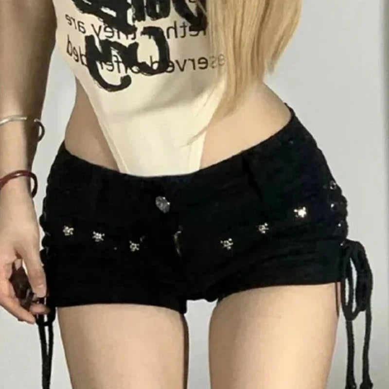 American Retro Sexy Black Denim Shorts Women Chic Casual Short Pants 2025 Streetwear Fashion High Waist Hot Mini Jean Shorts black