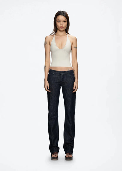 Tank triangle cup halter V-neck backless crop top Hayley's same style strappy top low-cut backless top