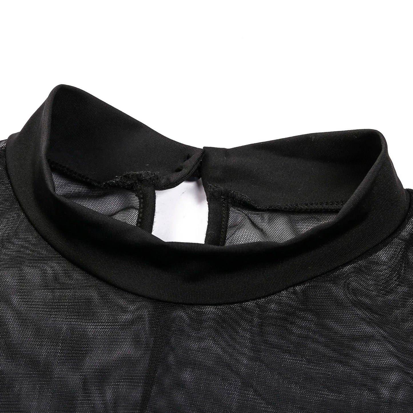 Women Hip Dress Solid Color Lace Mock Neck Long Sleeve See Through Mesh Dress for Cocktail Parties Bars Night Clubs