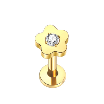 1PC Titanium Zircon Star Flower Labret Piercing for Women Cartilage Tragus Daith Helix Stud Earring Body Jewelry TC090-2 1.2x8mm