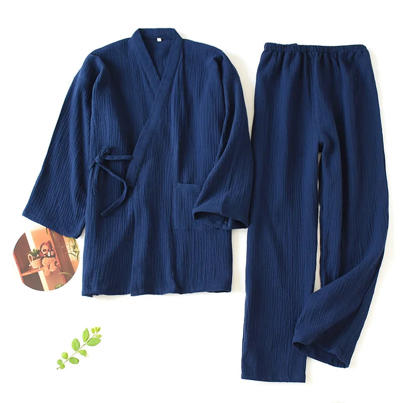 2025 Japanese Kimono Set 100%Cotton Pajamas Two-piece Couple Yukata Loose Men's And Women's Sweat Steaming Suit Home Service Set