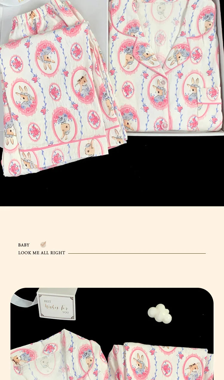 Spring and Autumn Women's New Cloud Cotton Pajamas Homewear Set Students Sweet Printing Long Sleeves Long Pants Pajamas Homewear